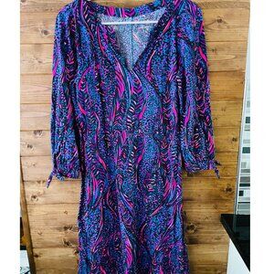 Women's Cath Dress Blue Flare Always Pawsitive Size S Lilly Pulitzer